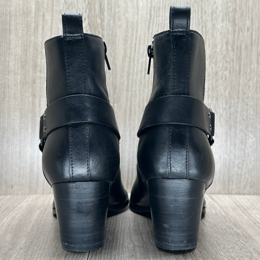 House of Harlow 1960 Boots Women 8 Portia Biker Harness Block Heel Leather Black - Picture 7 of 14